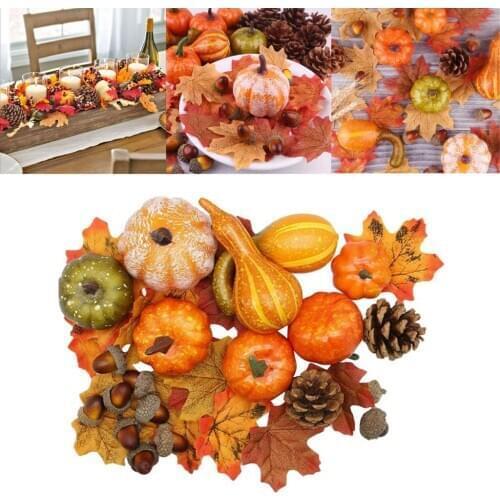 50PCS Thanksgiving Simulation Pumpkin Acorn Autumn Fall Decoration Halloween Pumpkins Maple Leaf Fall Harvest Seasonal Decor
