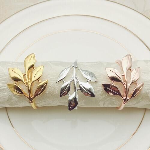 6Pcs Metal Leaf Napkin Rings Tablecloth Buckles Christmas Hotel Wedding Decor