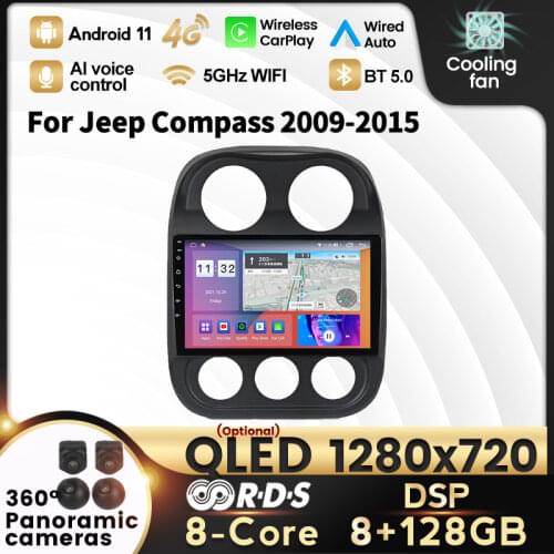 Android 11 Car Multimedia GPS Radio Player For Jeep Compass 2009 2010 2011 2012 2013 2014 2015 Built-in Carplay Cooling Fan RDS