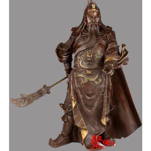 Free shipping China Bronze Copper Dragon Finger Guan Gong Guan Yu Budda God Hold Sword Statue