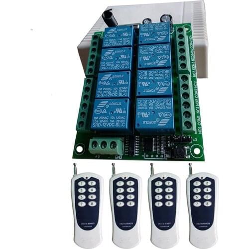 DC 12V 24V 8CH Channels Wireless Smart Home Remote Control Switch receiver Relay Module Controller 315/433 MHz RF Remote Control