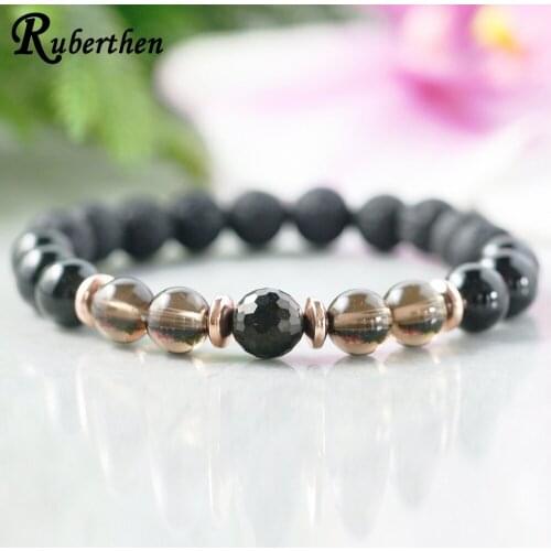 Ruberthen Black Tourmaline Essential Oil Diffuser Bracelet Anxiety Relief Lava Stone Energy Bracelet Yoga Wrist Mala Jewelry