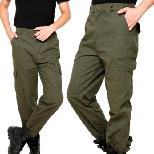 Summer New Casual Men Pants Solid Color Thick Pockets Long Cargo Pants Straight Work Trousers Comfortable Trousers Male Clothing