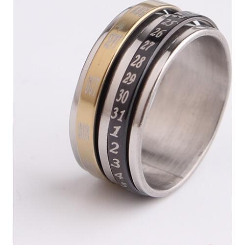 Digital number Double Layer Rotation rings 316L Stainless Steel finger ring men jewelry wholesale