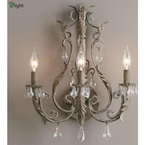 French Antique Finish Metal Led Wall Lamp Lustre Crystal Bedroom Led Wall Lights Loft Led Wall Light Fixtures Foyer Wall Sconce
