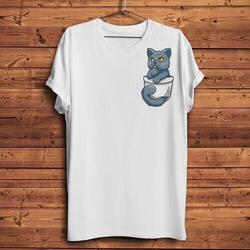Cute British Shorthair Cat Felinae in pocket funny 3D t shirt homme white short sleeve men casual tshirt unisex streetwear tee
