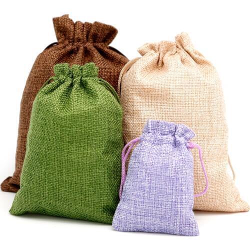 5pcs Cotton Linen Jute Pouch Custom Logo Jute Pouch Burlap Wedding Candy Gift Round Bottom Drawstring Jewelry Packaging Bags
