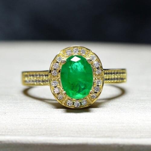 Charms 925 Sterling Silver Gold Color 6*8mm Synthetic Emerald Gemstone Rings for Women Party Cocktail Bands Wedding Fine Jewelry