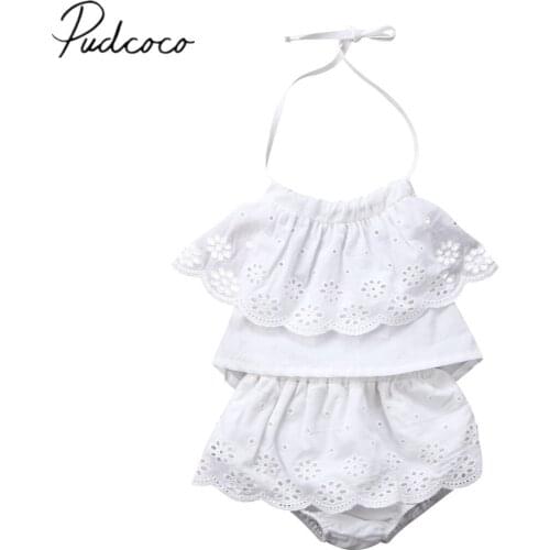 2018 Brand New Newborn Toddler Infant Baby Girls Lace Strap Top Shorts Skirt Skorts 2Pcs Clothes Set Summer Strap Outfits 0-24M
