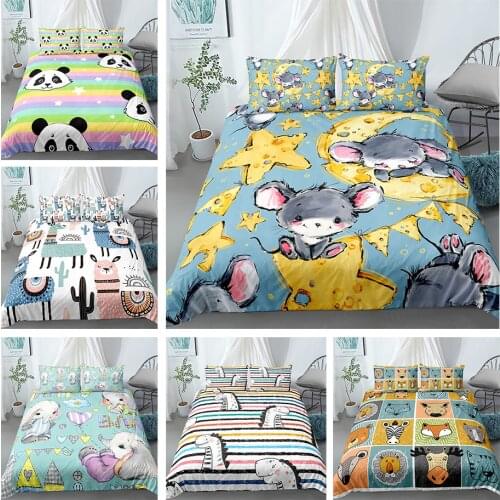 Cartoon Animals Bedding Set King Queen Size Multicolor Duvet Cover Sets with Pillowcase Bedspread Cat Dog Drop Shipping