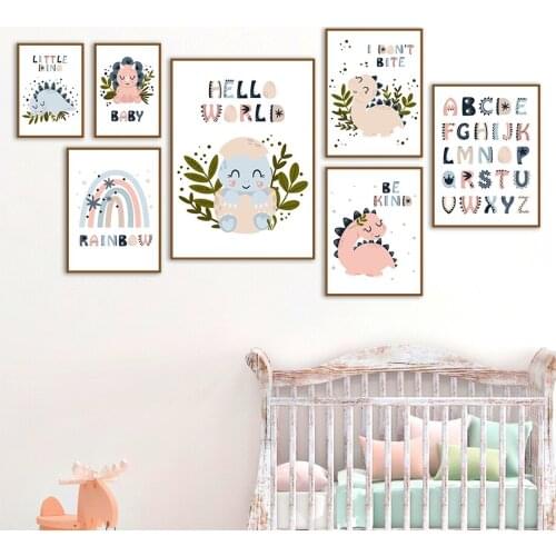 Cute Colorful Dinosaur Baby Number Quotes Wall Art Canvas Painting Nordic Posters And Prints Wall Pictures For Kids Room Decor