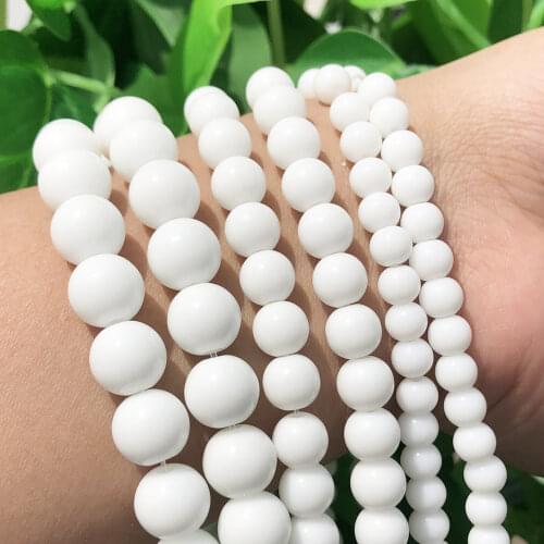 Natural Stone White Tridacna Beads Round Loose Beads For Jewelry Making 15"Inch Pick Size 4/6/8/10/12 mm DIY Bracelets Necklace