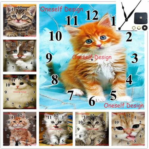 New diamond painting cross stitch clock cat diy diamond embroidery full set with Mechanical clock decoration home wall sticker