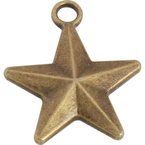 RAINXTAR Vintage 3D Pentagram Star Charms Alloy Double Sided Star Metal Charms 50pcs/lot AAC339