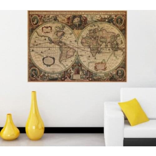 Retro World Map Nautical Ocean Map Vintage Kraft Paper Poster Wall Chart Sticker Antique Home Decor Map World