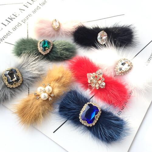 Rubber fur rhinestones bead brooch patches applique crystal fabric sew on patch fashion clothing bags decoration patch