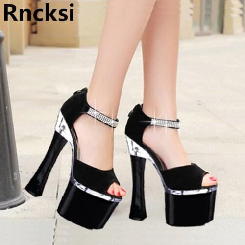 Rncksi Peep Toe Womens 18cm Square Heels Party Dance Shoes Women Party Sandals Patform 18cm High Heels Pole Dance Sandals