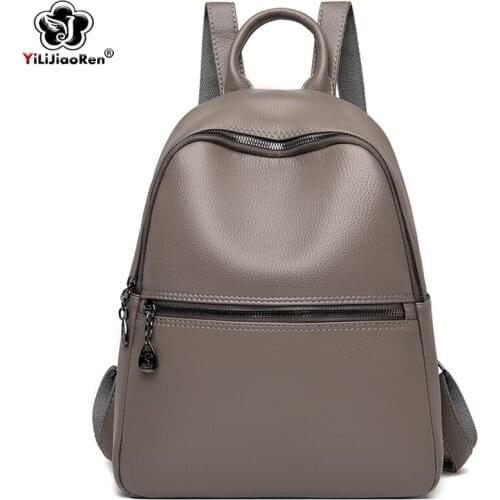 Casual Backpacks for Women Soft Leather Backpack Female Shoulder Bag Large Travel Bag Simple School Bags for Teenage Girls