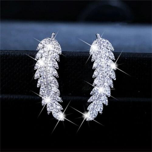 Stud Earrings For Women Delicate Feather & Leaf Shaped Silver Gold-Colour Party Daily Gift Fashion Jewelry