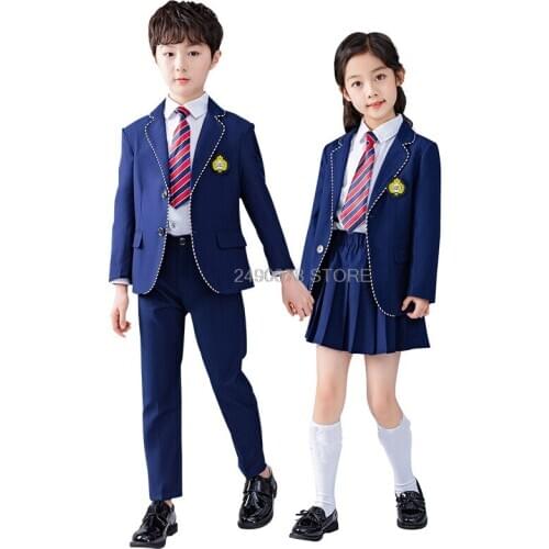 Boys Girls School Uniforms Kindergarten British Style Suit Kids Students Clothing Set Children Piano Performance Party Costume