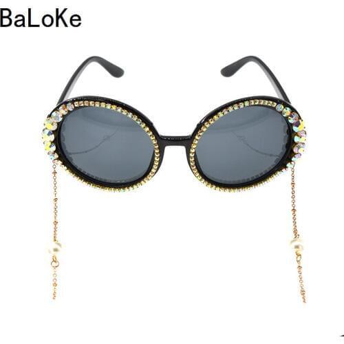 Big Frame Brand Designer Baroque Sunglasses Women Personality Style Chains Decoration Crystals Glass Female Fashion Eyeglass