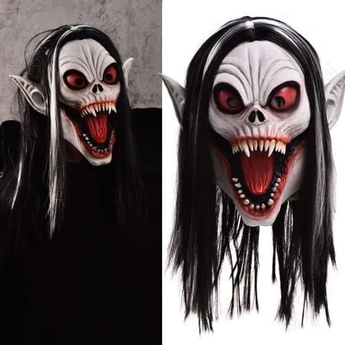Vampire Horror Wig Mask Latex Hood Set Prom Party Prop Halloween