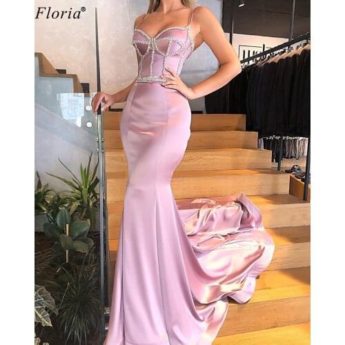 Simple Design Pink Prom Dresses 2020 Spaghetti Mermaid Turkish Couture Long Wedding Party Dresses Beach Woman Gowns Evening Wear
