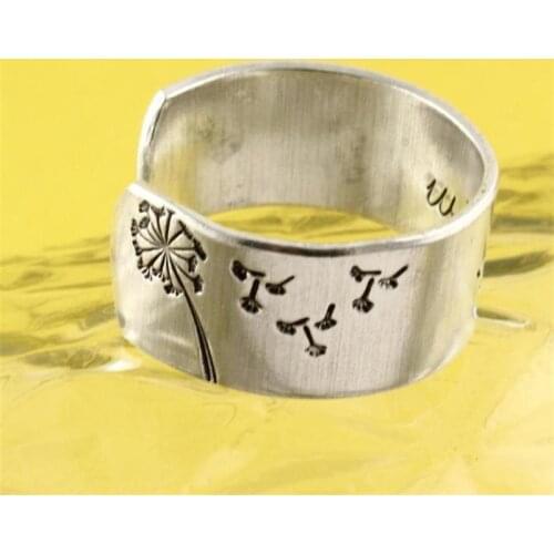 Vintage Silver Colour Dandelion Wedding Ring Boho Style Open Womens Ring Adjustable Female Accessories Jewelry