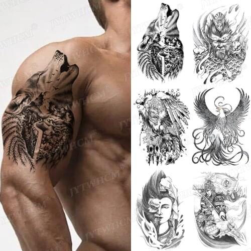 Tribal Wolf Temporary Tattoos For Men Women Arm Chest Fake Tattoo Sticker Waterproof Realistic 3D Flash Art Arm Sexy Tatoo Paper