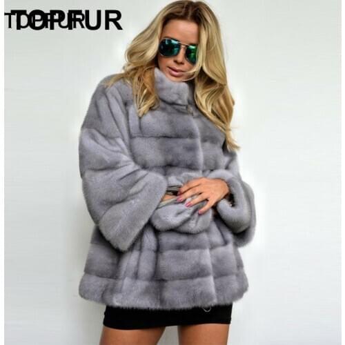 TOPFUR Women Luxury Solid High Street Fur Outwear Jackets 2019 New Real Mink Fur Coat Detachable Sleeve Short Slim Mink Fur Coat