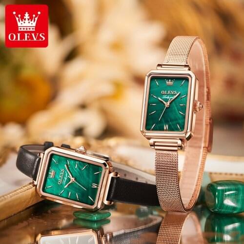 OLEVS Women Fashion Quartz Watch Bracelet Green Dial Luxury Women Watches Simple Rose Gold Mesh Ladies Watch Dropshipping 6624