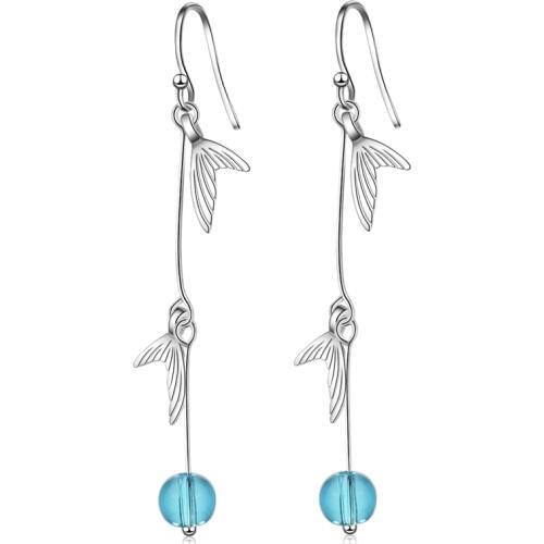 KOFSAC Trendy 925 Silver Earrings For Women Temperament Blue Crystal Ball Mermaid Tail Earring Jewelry Female Holiday Party Gift
