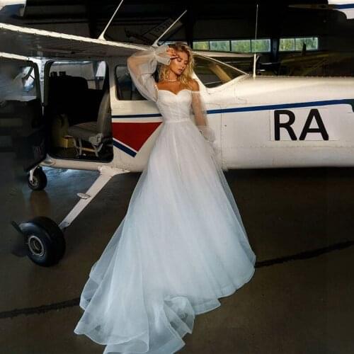 Boho Wedding Dresses 2021 V Neck Tulle Lace Appliques Bride Dress Long Sleeve Beach vestido de noiva