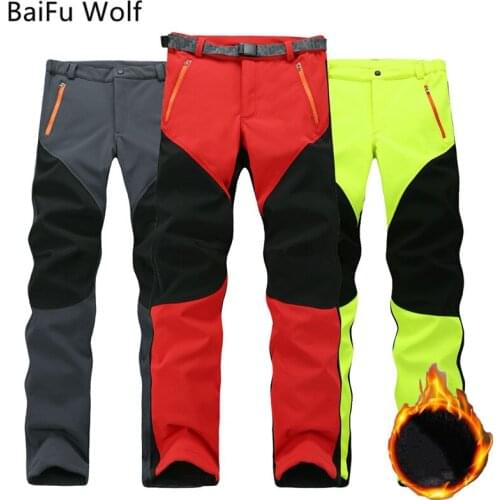 Winter Fleece Waterproof Soft Shell Pants Patchwork Outdoor Camping Fishing Trekking Skiing Hiking Trousers Clothing 2021
