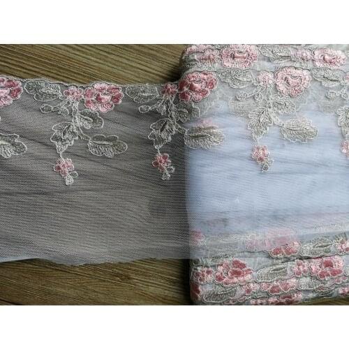 10Yards Delicate Embroidered DIY Flower Tulle Lace Trim Fabric Saclloped Light Blue Mesh Pink Floral Ribbon Applique 16cm Wide