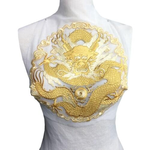 Big Dragon Embroidery Patch Sew On Embroidered Patches For Clothing Applique Clothes Gold Appliques Parches Bordados 28cm AC1537