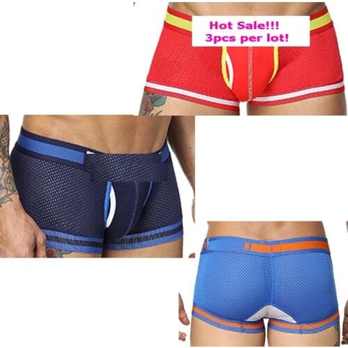 3pcOR/H118 Boxer men Mesh Sexy Men Underwear boxer short U Pouch Underpants Cueca mesh cueca boxer Gay Male Pantie Men Underwear