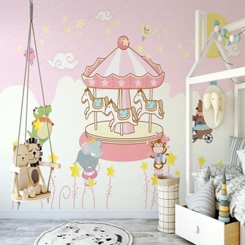 Milofi custom 3D wallpaper mural Nordic hand-painted pink cartoon childrens room bedroom living room wall decoration wallpaper