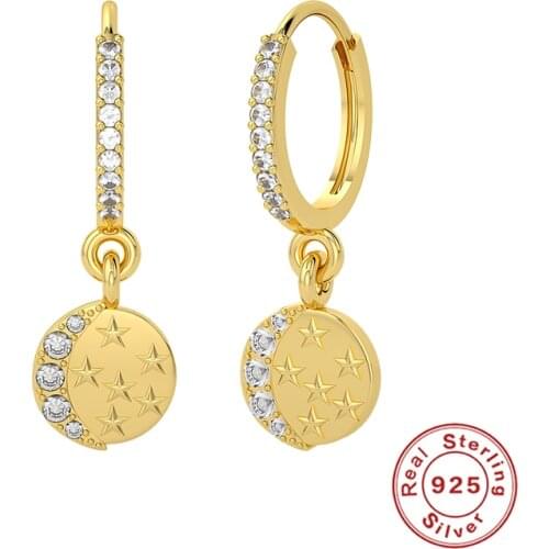 Aide 925 Sterling Silver Hoop Earrings For Women 2021 Trend Round Pendant Moon Star Zircon Earring Jewelry Gift Pendientes Bijou