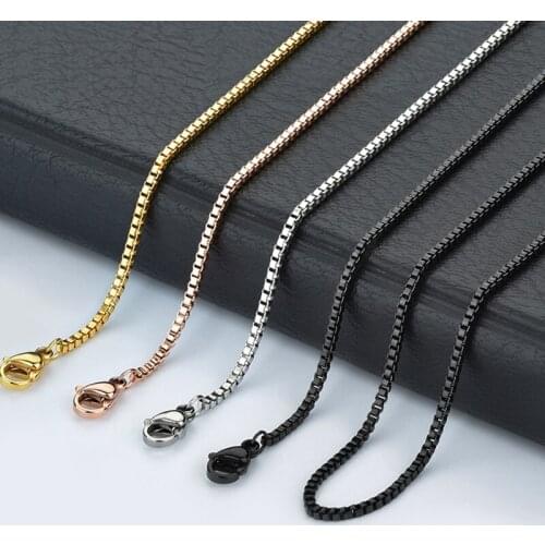 TJP 1.5mm 18-32 inches Silver/gold/rose gold/black Stainless Steel Box Chain Pendant Necklace Wholesale Jewelry for women/men