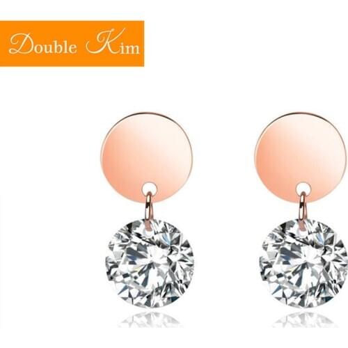 Zircon Geometric Simplicity Stud Earrings Titanium Stainless Steel Inlaid Zircon Rose Gold Fashion Trendy Women Jewelry Gift