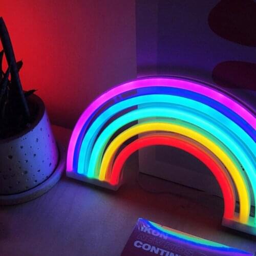Children Bedroom Cute Night Lamp Rainbow Shape Neon LED Night Light USB/Battery Powered Bedroom Decorative Lamp