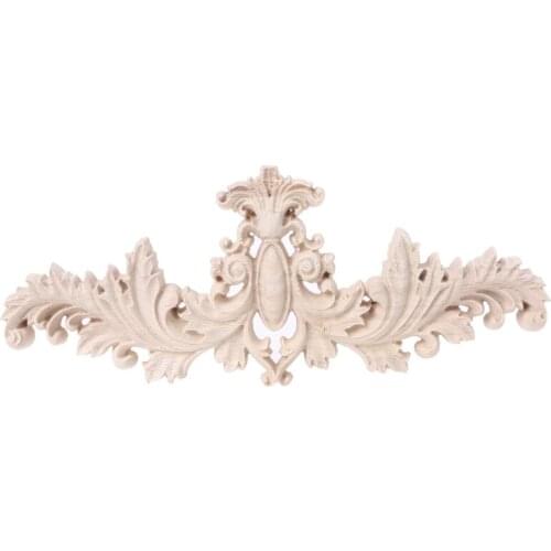 Natural Wood Carving Onlay Applique for Furniture Cabinet Unpainted Wooden Decal