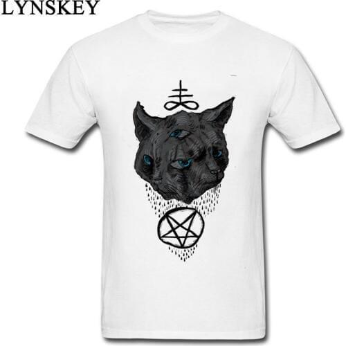 Janus Satanic Cat T Shirt 666 Satan Witchcraft Evil Cat Tshirts For Men White Fashion Clothing Summer Cool T-Shirts Ostern Day
