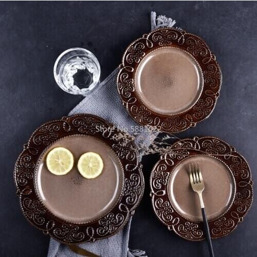 Tableware Ceramic Dinner Plate Set Dish 8/10 Inch Porcelain Cute Dessert Plate Dinnerware Embossed Dinner Plate