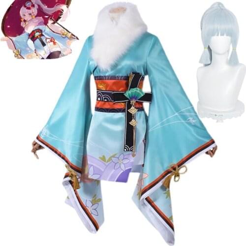 Genshin Impact Kamisato Ayaka Cosplay Costume Women Cute Dress New Year Kamisato Ayaka Japanese Kimono Halloween Party Uniform