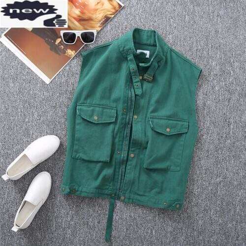 Summer Women Solid Color Sleeveless Vest Safari Cargo Denim Jacket Pockets Loose Fit Female Casual Outwear Waistcoat Gilet 3XL
