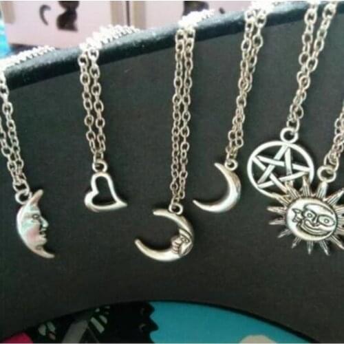 Fashion simple punk Vintage alloy geometric round five-pointed star moon peach heart sun pendant female necklace beach jewelry