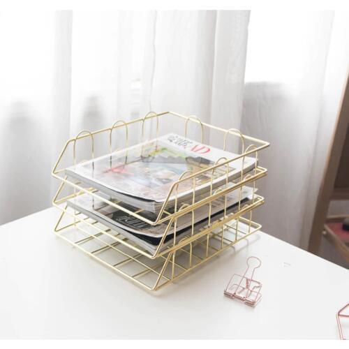 Fashion Creative Ins Gold Metal File Tray Magazine Organizer Desk Set By Handmade Overlayable File Organizer Layering
