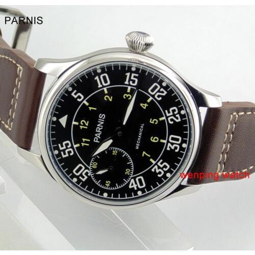 Parnis 44mm Black dial Asia st3600 mechanical hand winding mens 6497 watch E2070